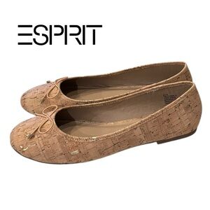 Esprit Women's Orly Beige Cork Textured Bow Flats 9.5